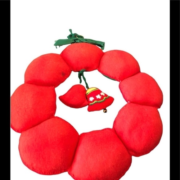 VTG Cross-Stitch Holiday Christmas Stuffed Wreath Red Santa Tree Snowman 1970’s - Picture 3 of 3